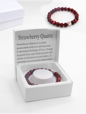 Strawberry Quartz Bead Bracelets with Gift Box. 